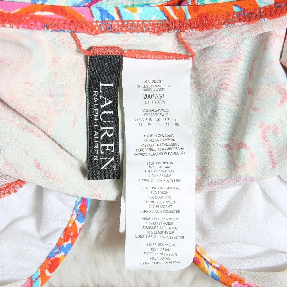 LAUREN RALPH LAUREN Amara Patchwork Surplice One-Piece Swimsuit Size 16